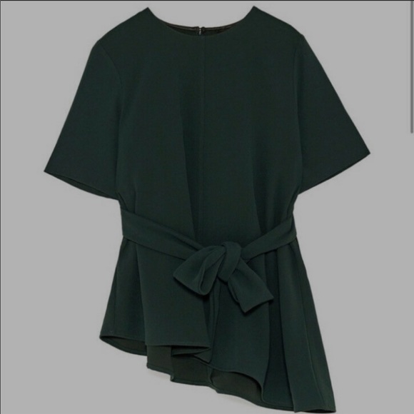 ZARA Asymmetrical Green Top with Bow Detail Large - Picture 2 of 6